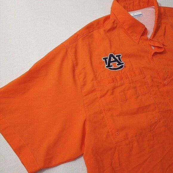 Columbia Men's Large Shirt Orange Auburn‎ Tigers Omni-Shade Button Up - Picture 2 of 10